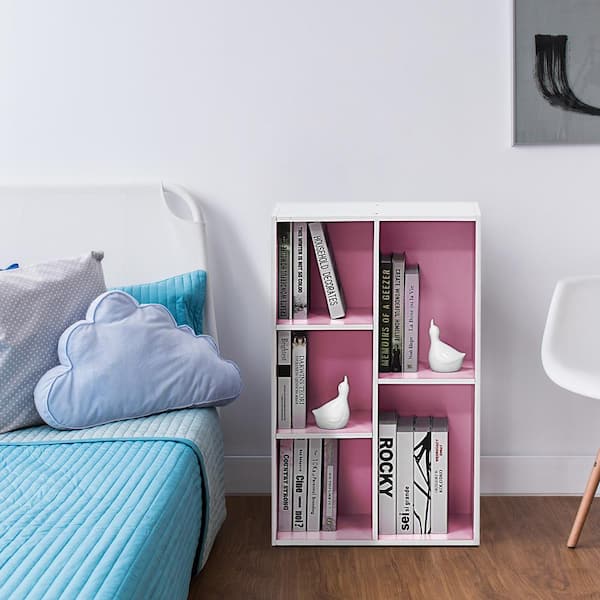 Furinno 5 Cube Reversible Open Shelf, White/Pink