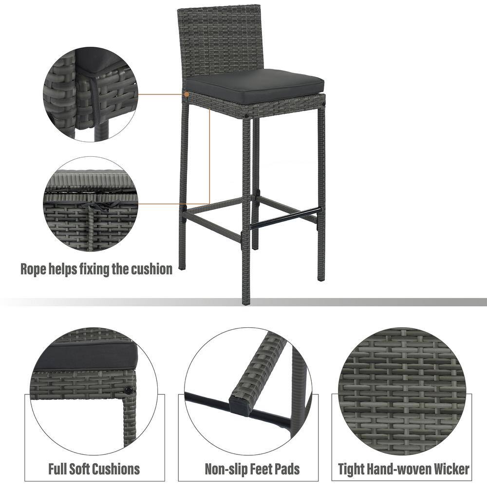 Gray 5-Piece Steel and Wood Bar Height Outdoor Dining Set
