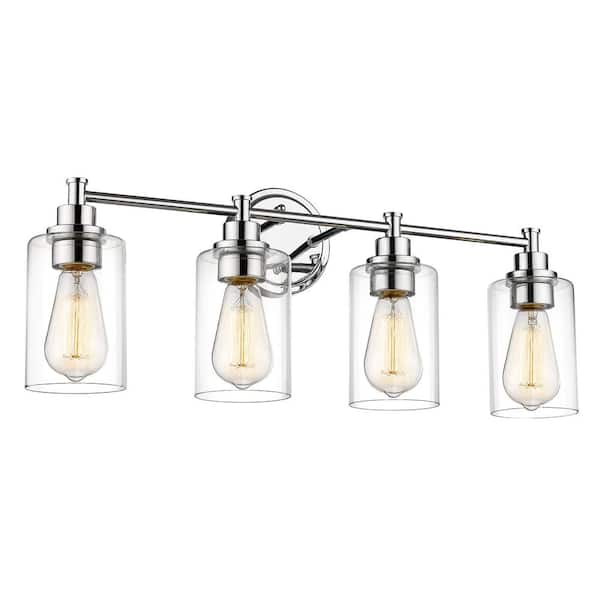 JAZAVA 24.75 in. 4-Light Chrome Vanity Light with Clear Glass Shade