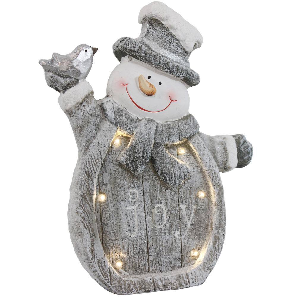 Sunnydaze Indoor Joyful Snowman with Battery-Operated LED Lights Winter Holiday Statue Decoration - 15