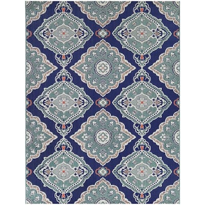 Oak Hill Teal 8 ft. x 10 ft. Medallion Indoor/Outdoor Area Rug