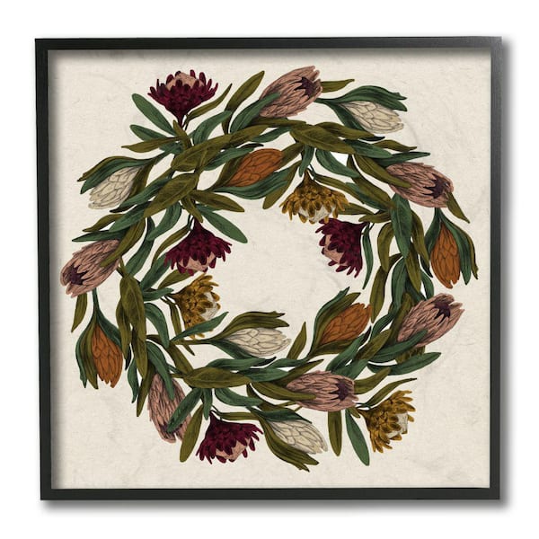 Stupell Industries "Wild Thistle Wreath Autumn Harvest Charm" by Daphne Polselli Framed Nature Texturized Art Print 12 in. x 12 in.
