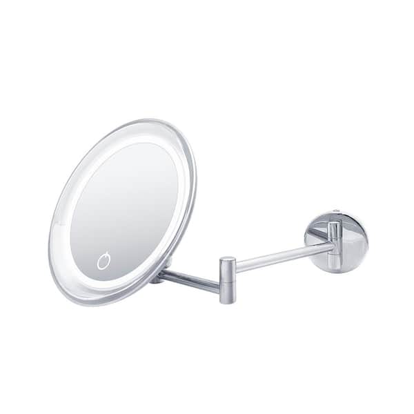 WS Bath Collections Beauty 7.8 in. W x 7.8 in. H Small Round Lighted Magnifying Bathroom Makeup Mirror in Polished Chrome
