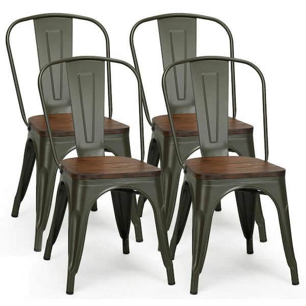 Boyel Living Set of 4, 18 Inch Height Metal Dining Chair Stackable with Wood Cushion in Bronze & Coffee