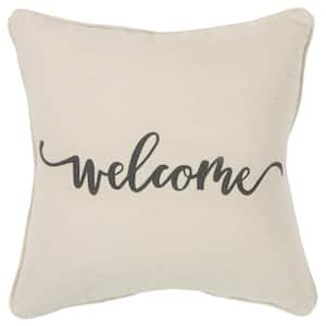 Natural "Welcome" Sentiment Cotton Poly Filled 20 in. x 20 in. Decorative Throw Pillow