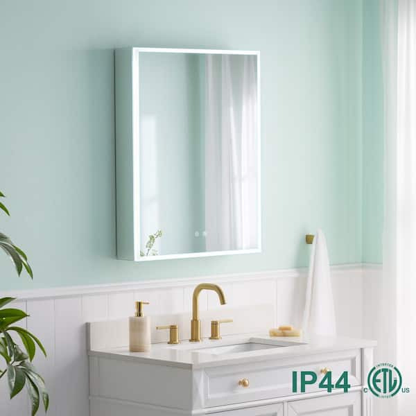 24.01 in. W x 30 in. H Rectangular Aluminum Recessed/Surface Mount LED Medicine Cabinet with Mirror, 3x Magnifying