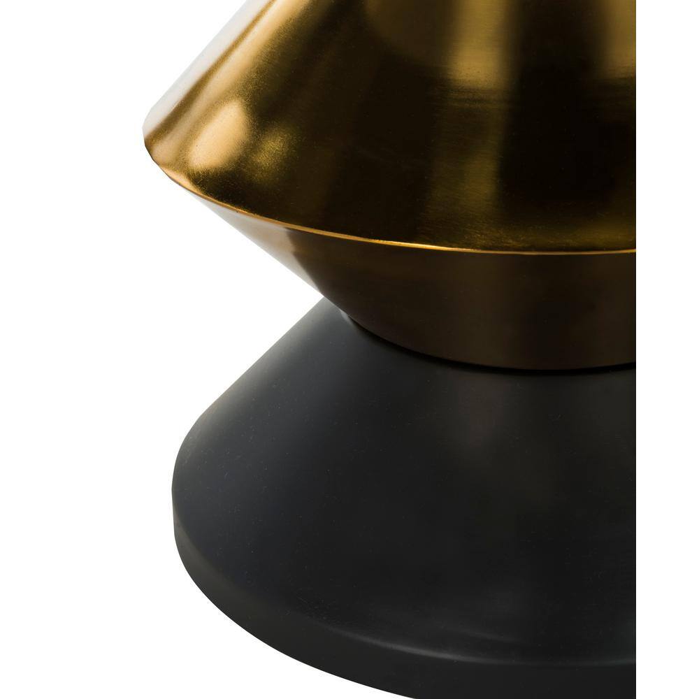 Azizi Transitional Black and Gold Round Stone Top Side Table