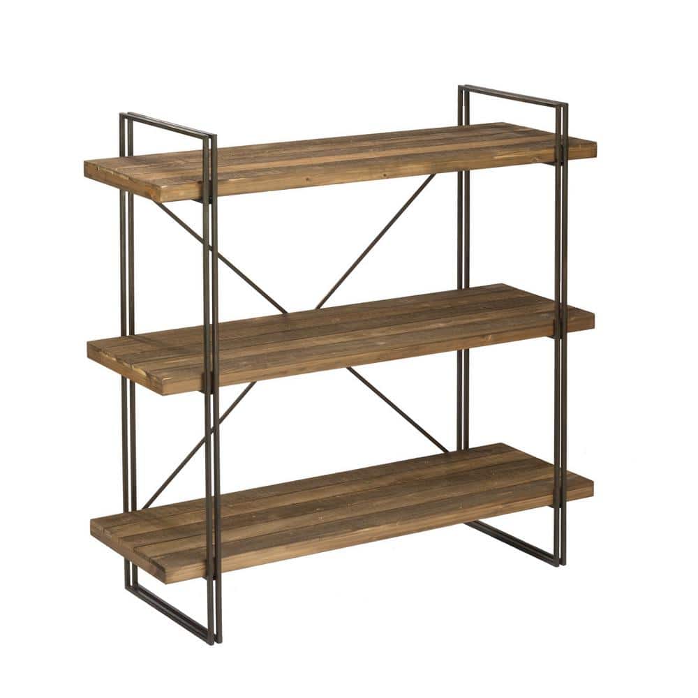 ANBAZAR 37.2 in. H 3-Tier Ladder Shelf Bookcase, Standing Shelf Storage Organizer with Wood and Metal Shelf for Home and Office, Brown