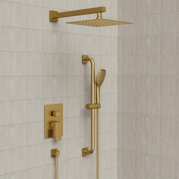 YAWWALK 2-Spray Wall-Mounted Rain Shower System with 10 in. Shower