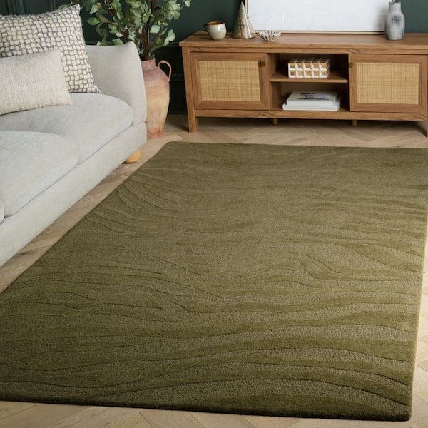 Ebony 3 ft. x 5 ft. Green Biophilic Modern Wave Area Rug
