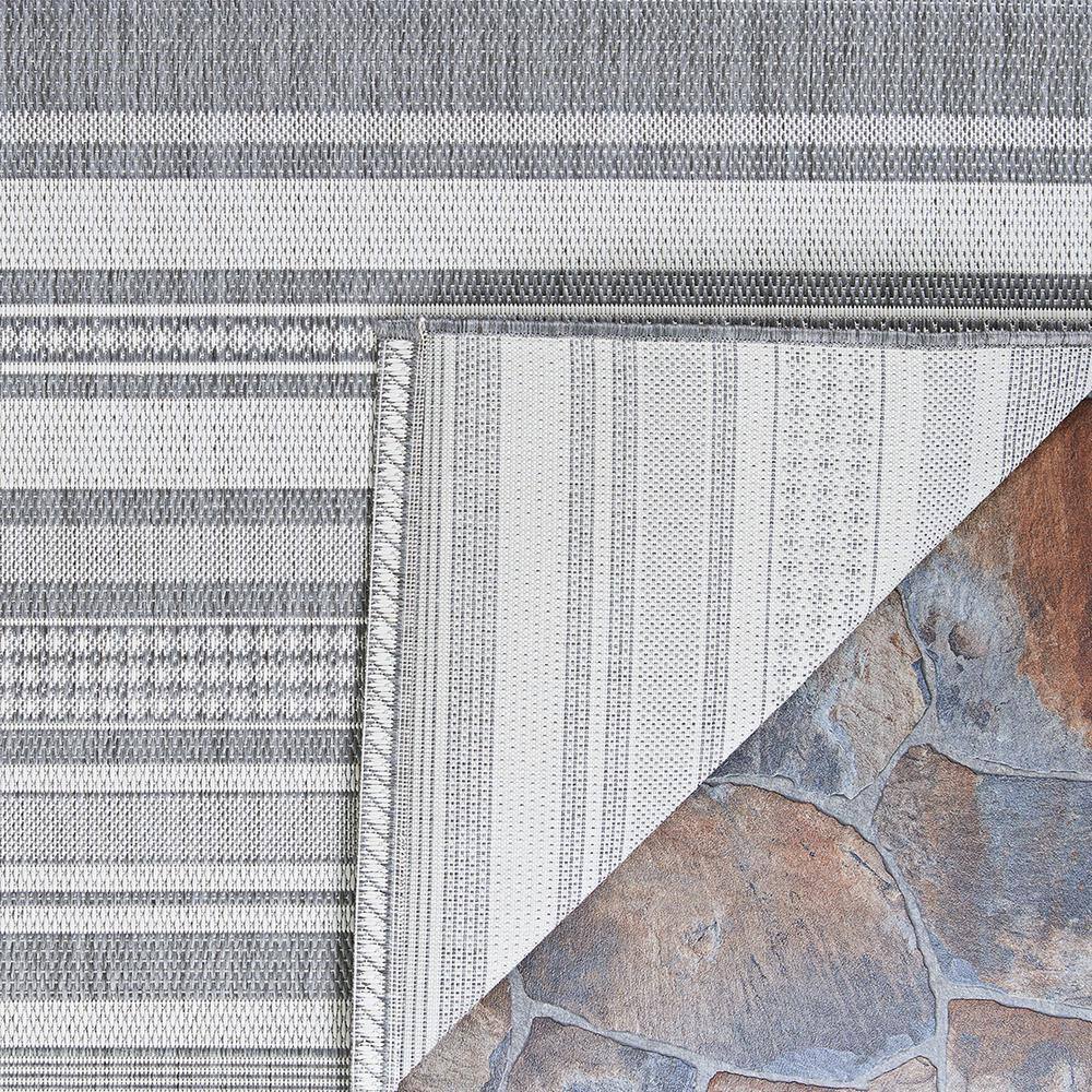 Champagne-Grey Stripe Transitional 5' x 7' Synthetic Area Rug