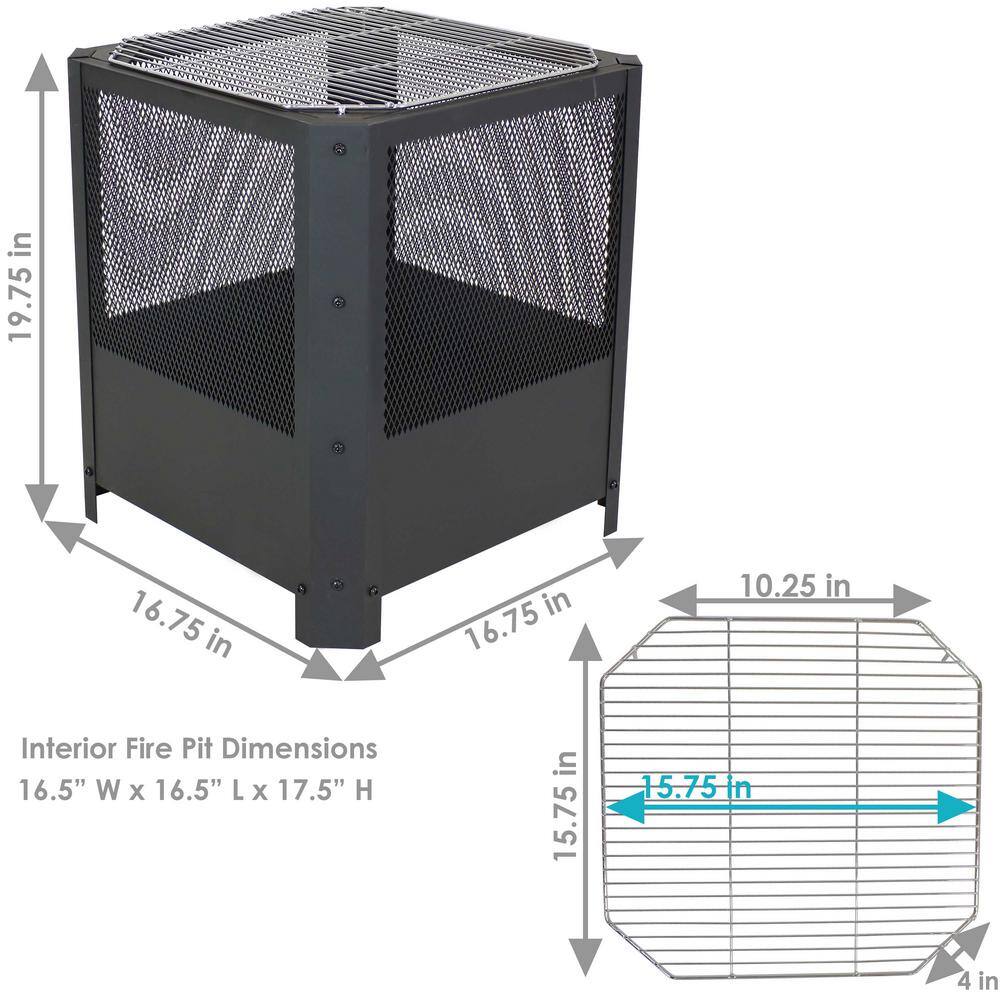Grelha Black Steel Square Wood-Burning Fire Pit with Grill