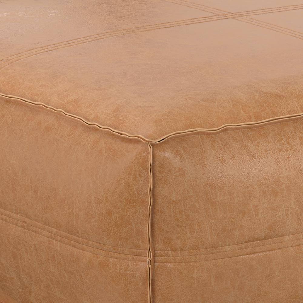 Brody Distressed Brown Faux Leather Square Pouf