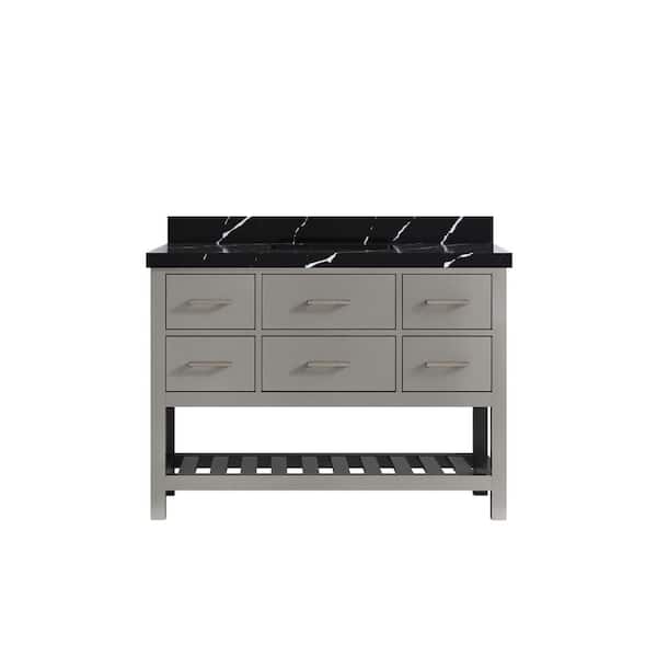 Willow Collections Parker 48 in. Single Sink Freestanding White Bath Vanity with Calcutta Black Quatrz Top Unassembled