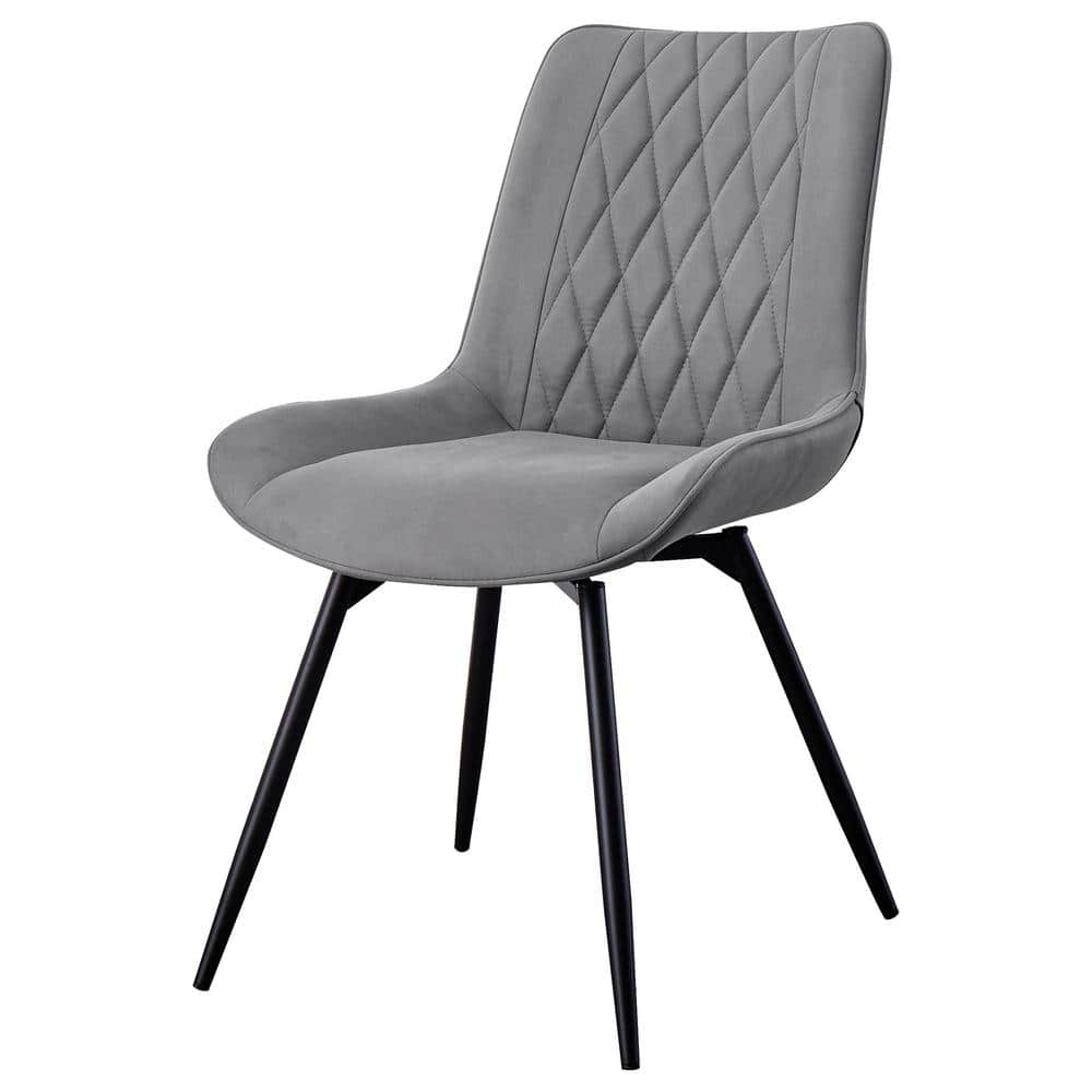Gray Faux Leather Swivel Dining Chair with Metal Legs