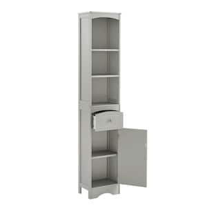 9.1 in. W x 13.4 in. D x 66.9 in. H Gray MDF Bathroom Linen Cabinet Storage Cabinet with Drawer and Adjustable Shelves