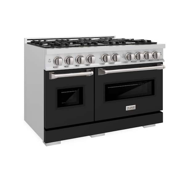 Classic 48 in. 8-Burner Dual Fuel Range with Double Oven in Stainless Steel and Matte Black Door