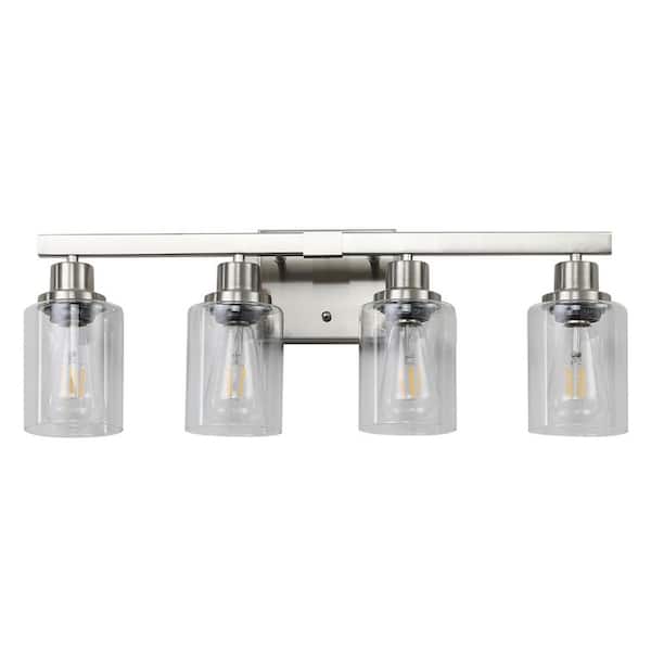 24.2 in. 4-Light Rustic Nickel Bathroom Vanity Light with Clear Glass Shades for Mirror, Vanity (Bulb Not Included)