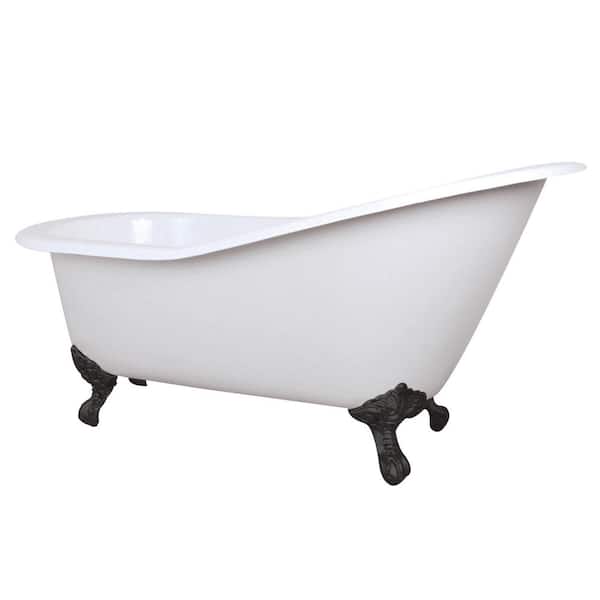 Aqua Eden Single Slipper 61 in. Cast Iron Clawfoot Bathtub in Matte Black