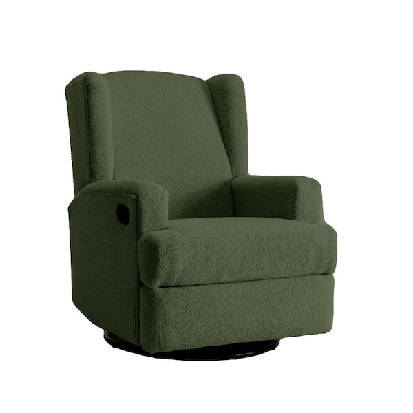Green Teddy Fabric Wingback Manual Swivel Rocker Recliner with Metal Base(Set of 1)