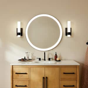 Elan Izza 1-Light Matte Black Modern Integrated LED Dimmable Wall Sconce Light with Satin Etched Glass