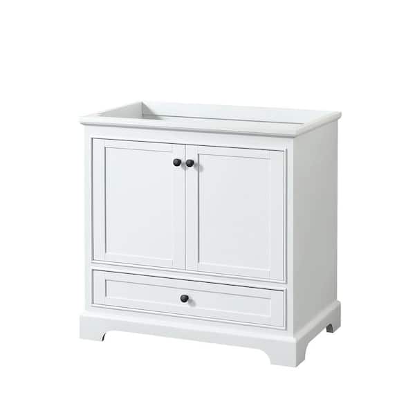 Wyndham Collection Deborah 35.25 in. W x 21.5 in. D x 34.25 in. H Single Bath Vanity Cabinet without Top in White