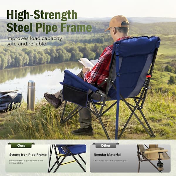 Oversize Folding Camping Chair with High Back Cup Holder Side Pocket 2 Pack