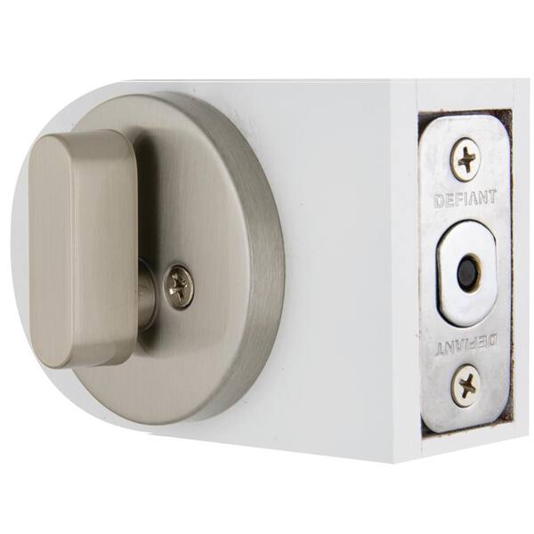 Defiant - Contemporary Round Satin Nickel Single Cylinder Deadbolt