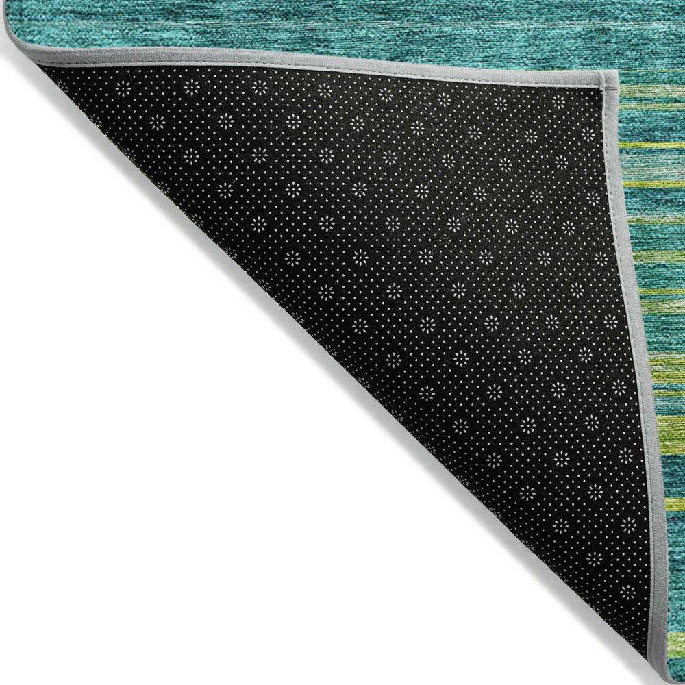 Teal Striped Machine Washable Indoor/Outdoor Rug 3' x 5'
