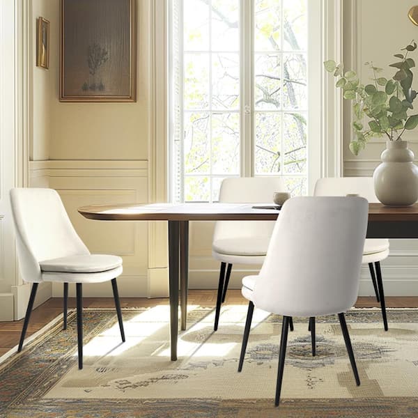 Unbranded Modern Dining Chairs Armless Accent Chairs with Detachable Padded, (Set of 4), Cream