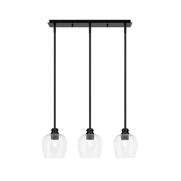 Unbranded Albany 60-Watt 3-Light Espresso Linear Pendant Light with Clear Bubble Glass Shades and No Bulbs Included