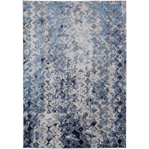 HomeRoots Blue and Ivory 10 ft. x 13 ft. Geometric Area Rug