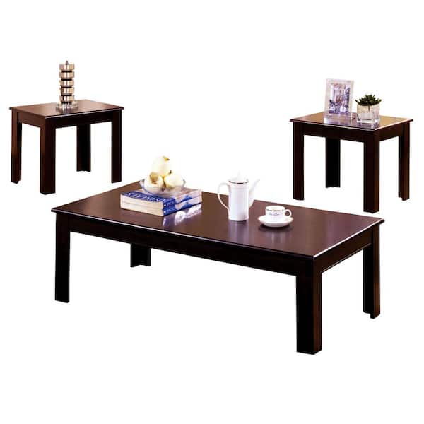 Furniture of America Town Square 3-Piece Espresso Rectangle Wood Coffee Table Set