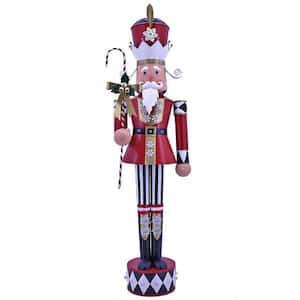 61 in. Tall Iron Christmas Nutcracker Harry with Candy Cane Staff and LED Lights