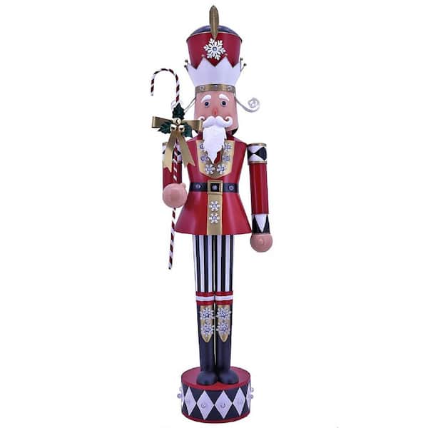 Zaer Ltd. International 61 in. Tall Iron Christmas Nutcracker Harry with Candy Cane Staff and LED Lights