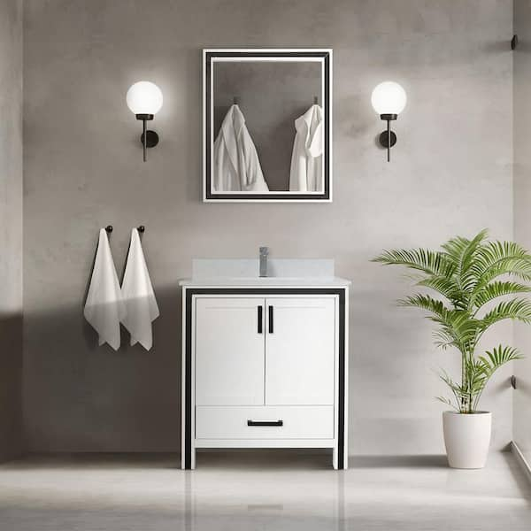 Ziva 30 in W x 22 in D White Bath Vanity and White Quartz Top