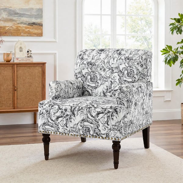 Uixe Retro Navy Blue Floral Pattern Linen Nailhead Trim