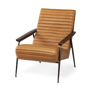 Grosjean Tan Leather Wrap Metal Frame Accent Chair