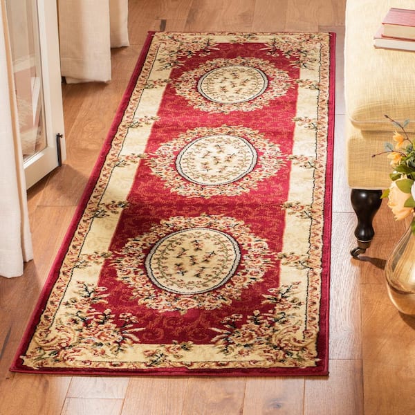 Lyndhurst Red/Ivory 2 ft. x 8 ft. Floral Medallion Border Runner Rug