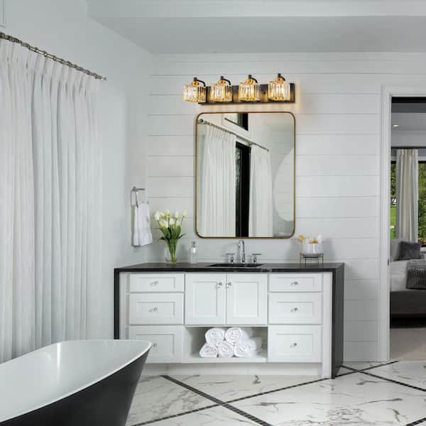 LLHZSY Schonbek 25.98 in. 4-Light Black and Gold Bathroom