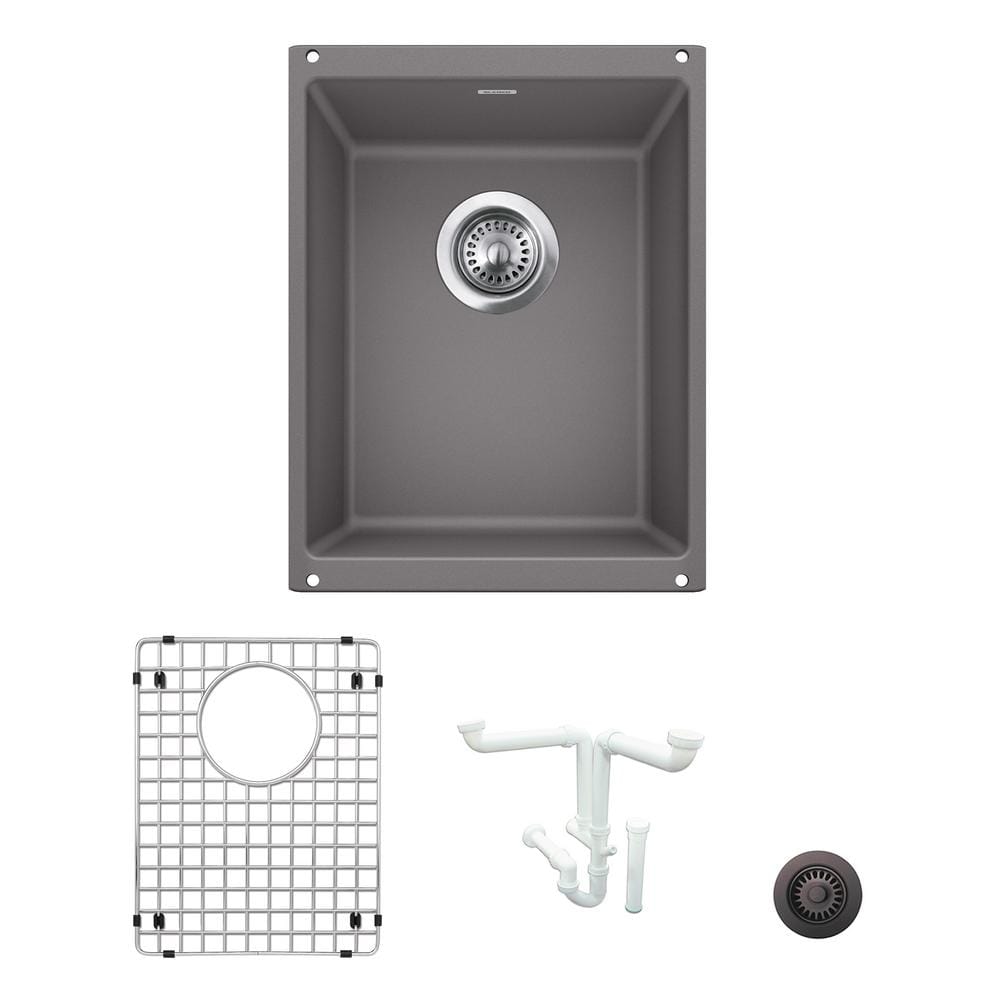 Precis Granite Composite 13.75 in. Undermount Bar Sink Kit in Cinder with A