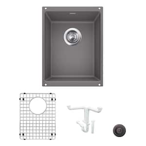 Precis Granite Composite 13.75 in. Undermount Bar Sink Kit in Cinder with Accessories