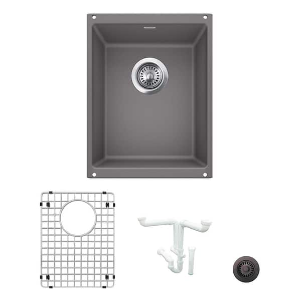 Blanco Precis Granite Composite 13.75 in. Undermount Bar Sink Kit in Cinder with Accessories