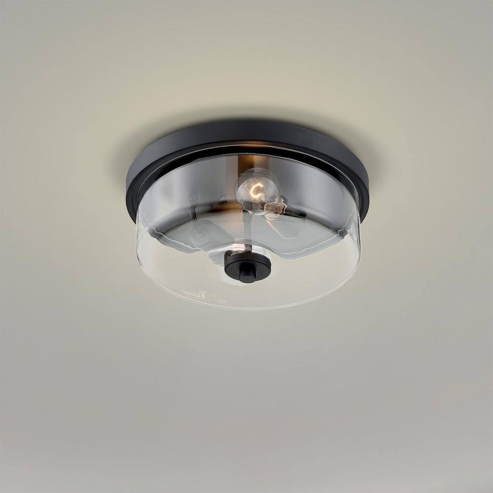 Sommerset Matte Black Glass Drum Flush Mount Light