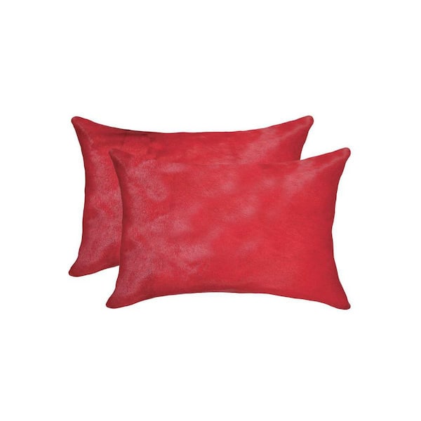 HomeRoots Red Solid Cotton 12 in. x 20 in. Throw Pillow (Set of 2)