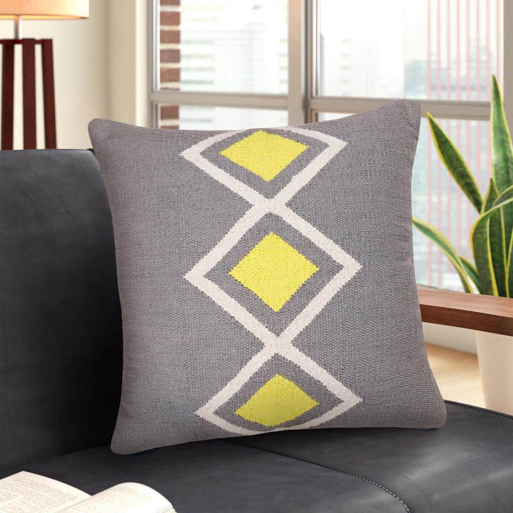 Southwestern Gray and Yellow Cotton Geometric Throw Pillow