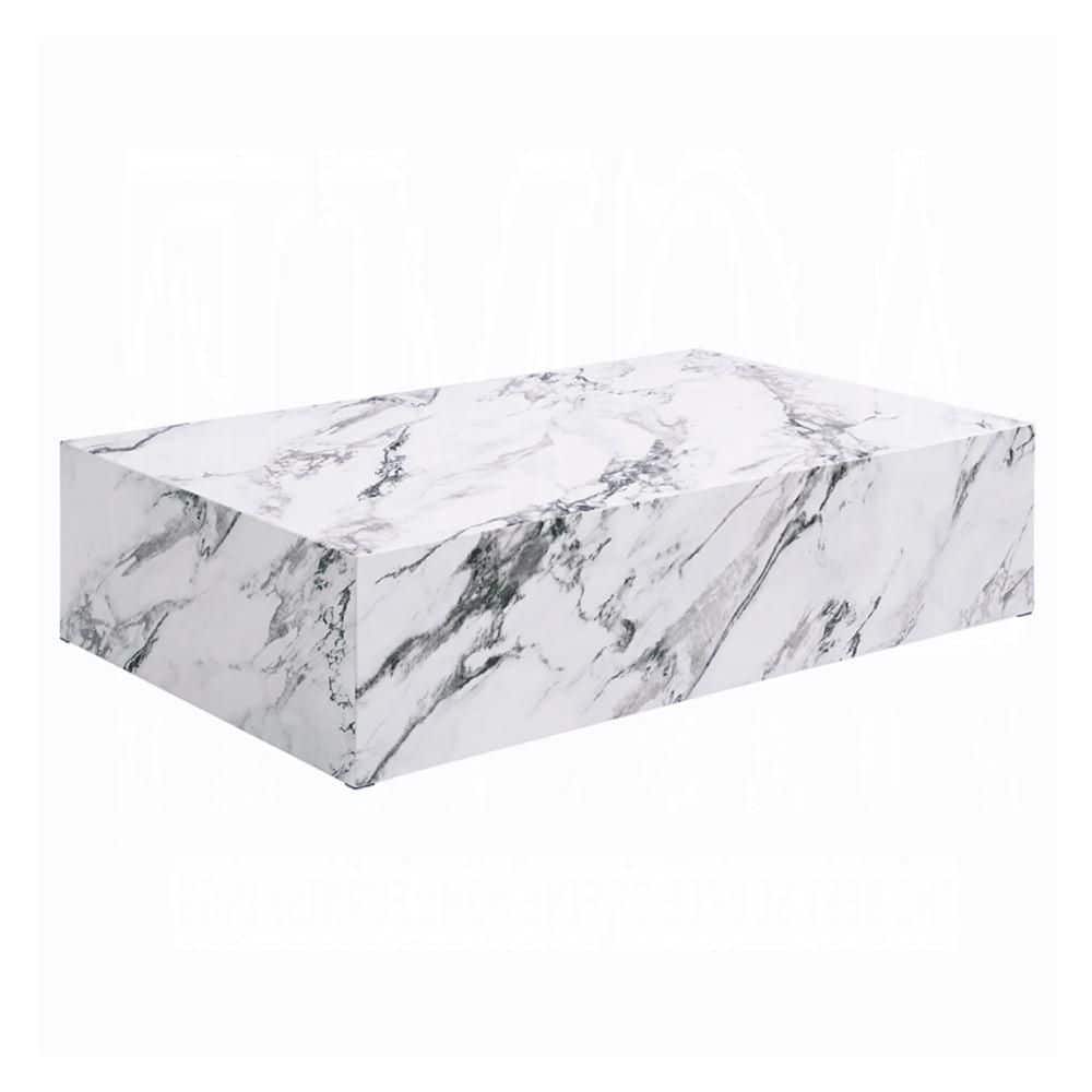 Ritzy 48 in. White and Gray Rectangle Wood Coffee Table with Block