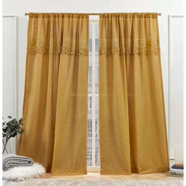 Dunbar Honey Gold Solid Light Filtering Rod Pocket Curtain, 50 in. W x 84 in. L (Set of 2)