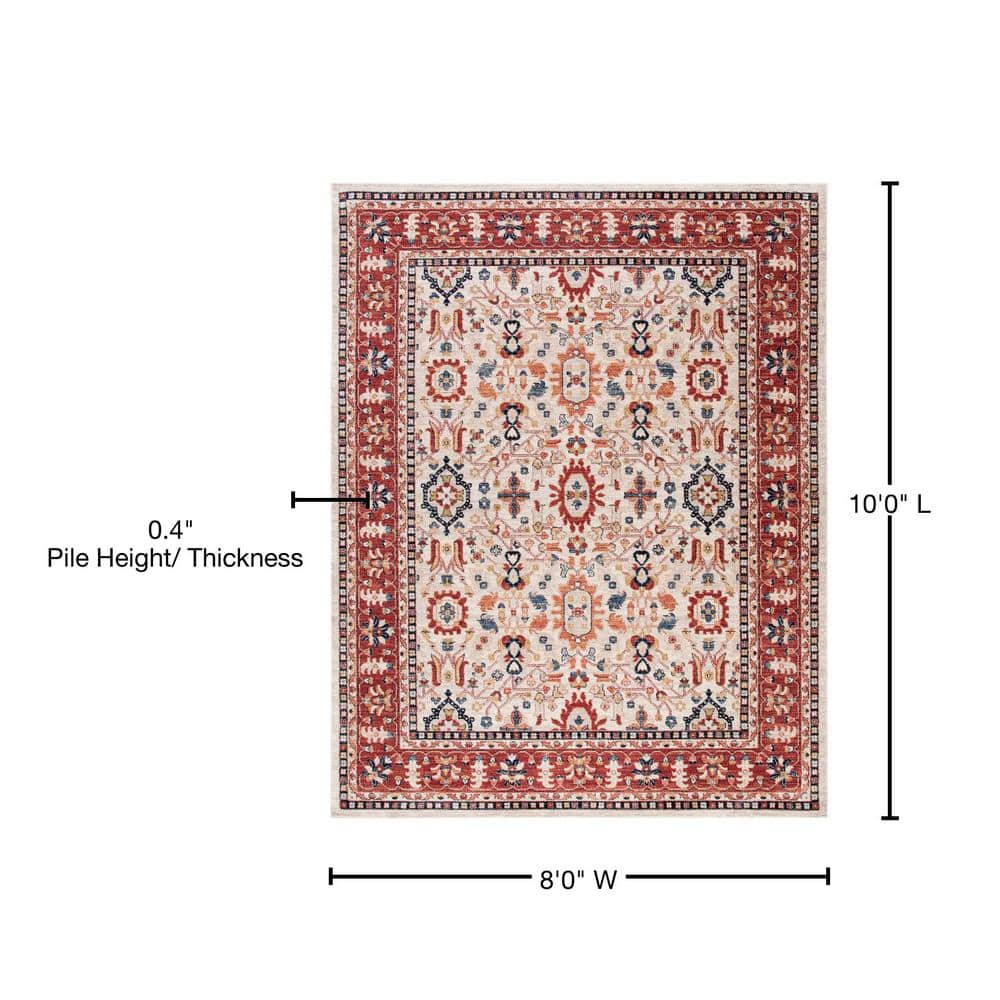 Charleston Heirloom Red/Ivory 8' x 10' Synthetic Rectangular Rug