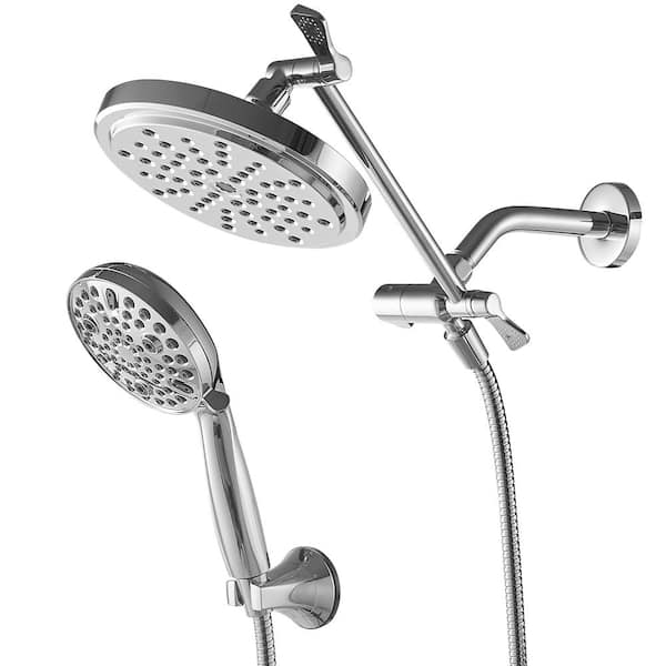 BWE Rainfull 8-Spray Patterns Dual Wall Mount Shower Heads and Handheld Shower Head 2.5 GPM in Polished Chrome